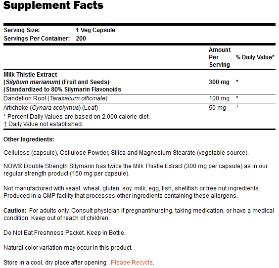 silymarin now foods double-strenght - tabela składników